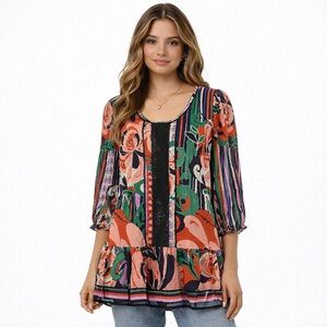 Anthropologie‎ Odille Floral Silk Tunic Top